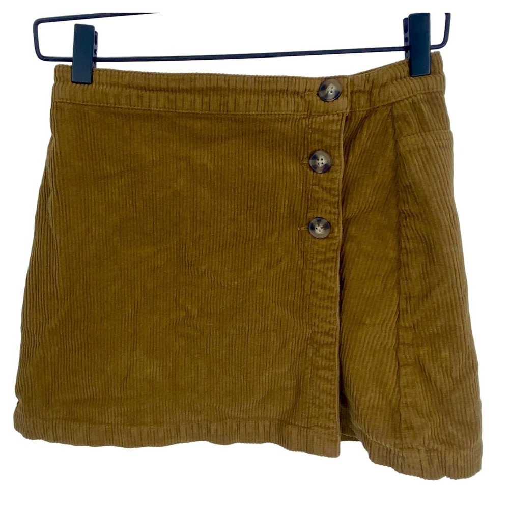 Unpublished women's S Wrap Around Style mustard mini Skirt corduroy button front